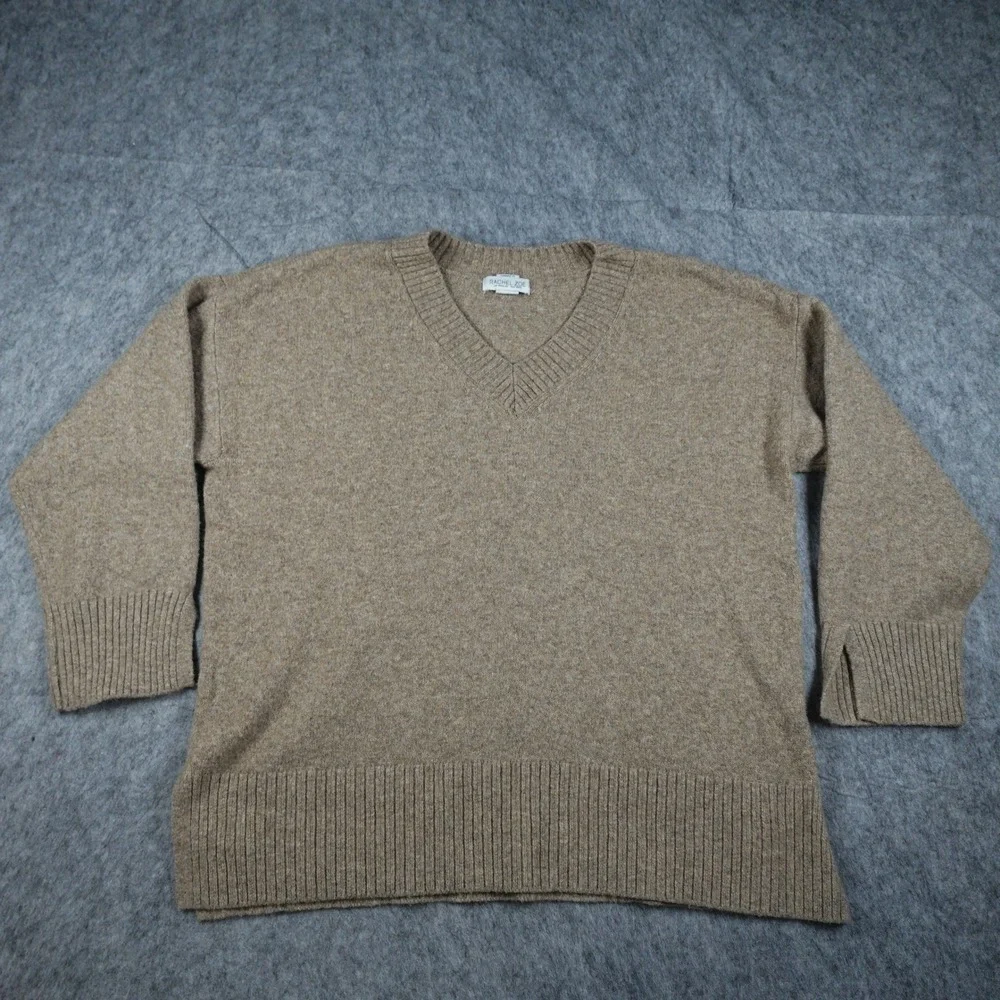 Rachel Zoe Sweater Women Extra Large Brown VNeck Long‎ Sleeve Ribbed Knit Chunky